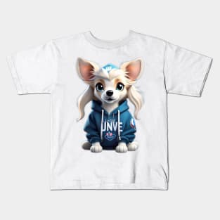 Chic in Blue: Whiskers the White Chihuahua's Enchanting Disney Tale! Kids T-Shirt